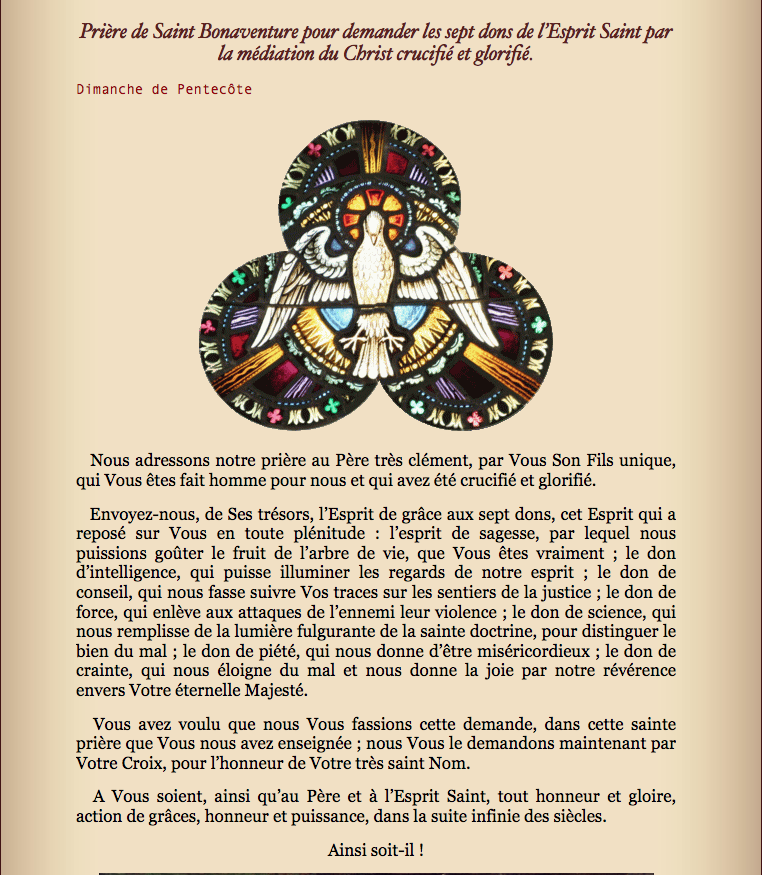 Prière pour demander les 7 dons du St Esprit par St Bonaventure